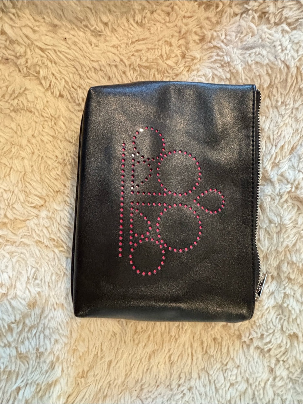Paparazzi Brand Black Leather Zip Pouch with Pink Detail